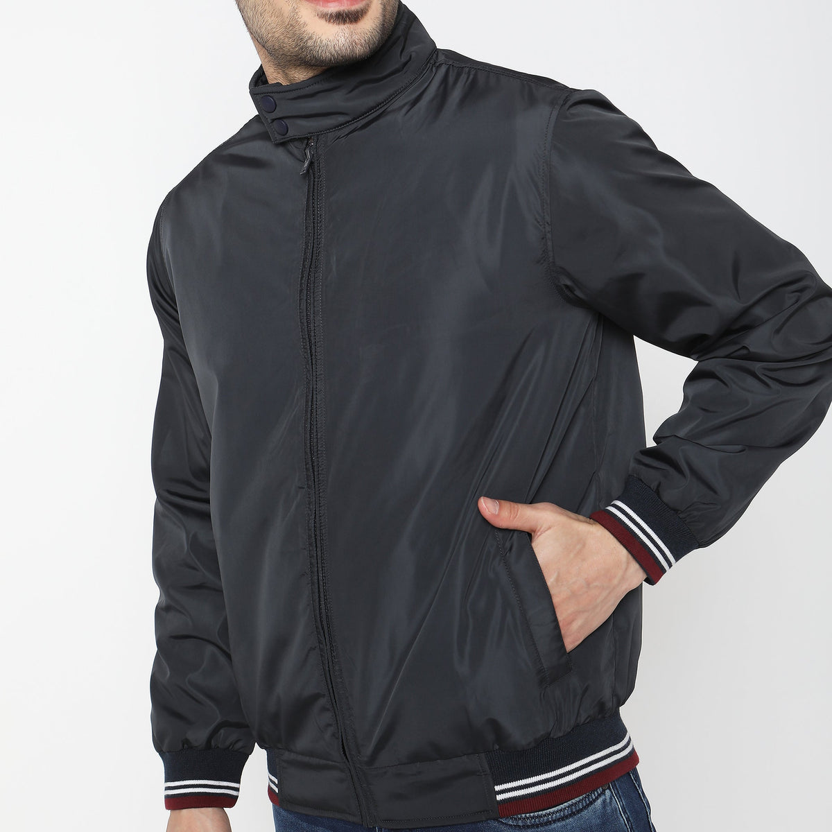 Men Wearing Regular Fit Solid Jacket