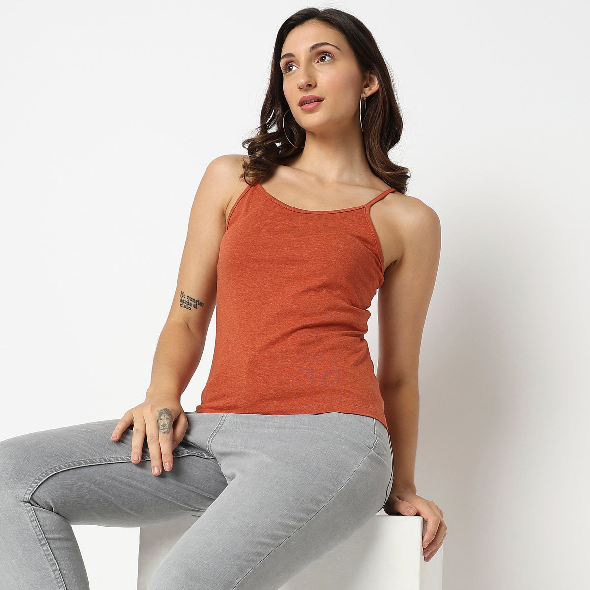 Women Wearing Regular Fit Solid Slip