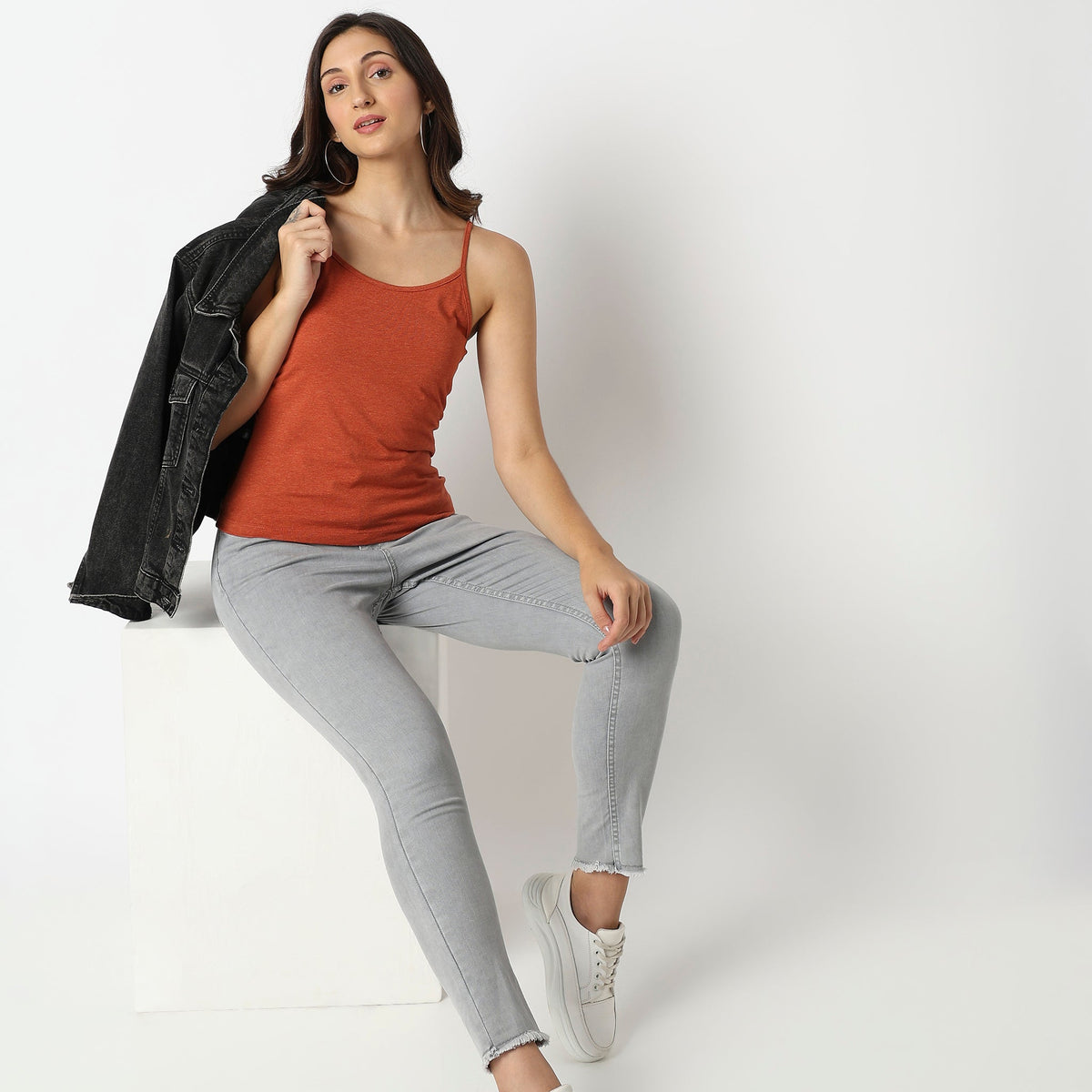 Women Wearing Regular Fit Solid Slip