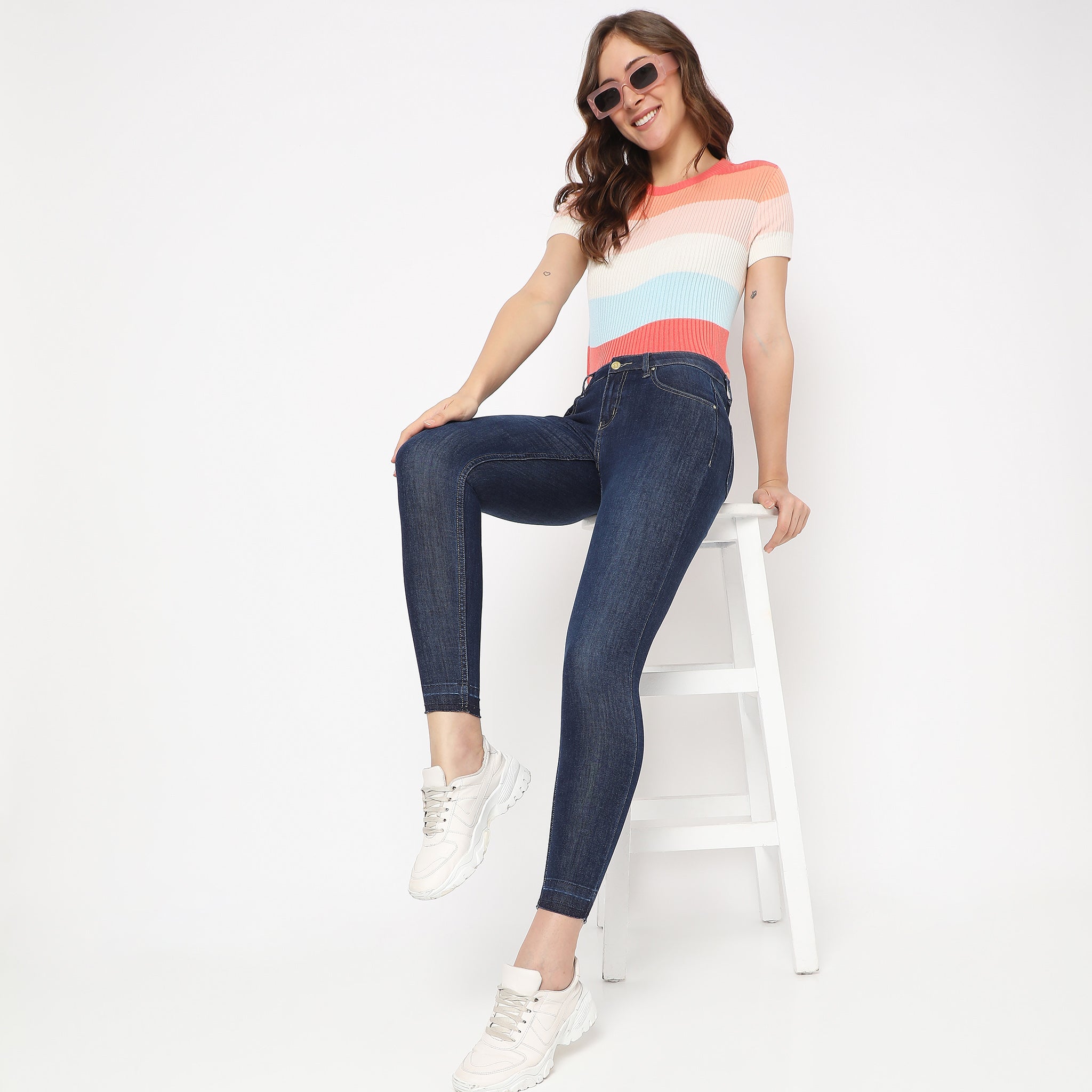 Skinny Fit Solid High Rise Jeans