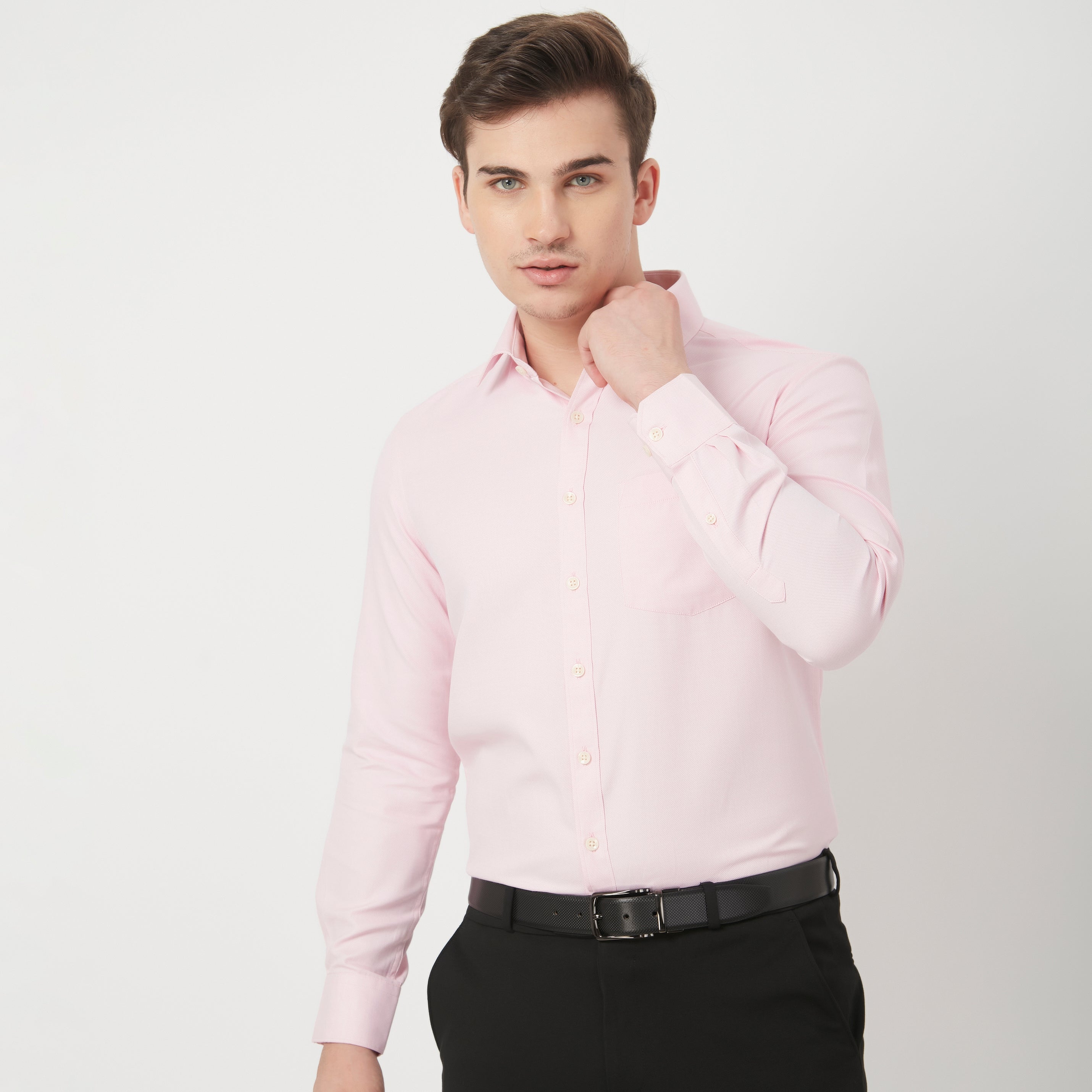 Men Wearing Relaxed Fit Solid Shirt