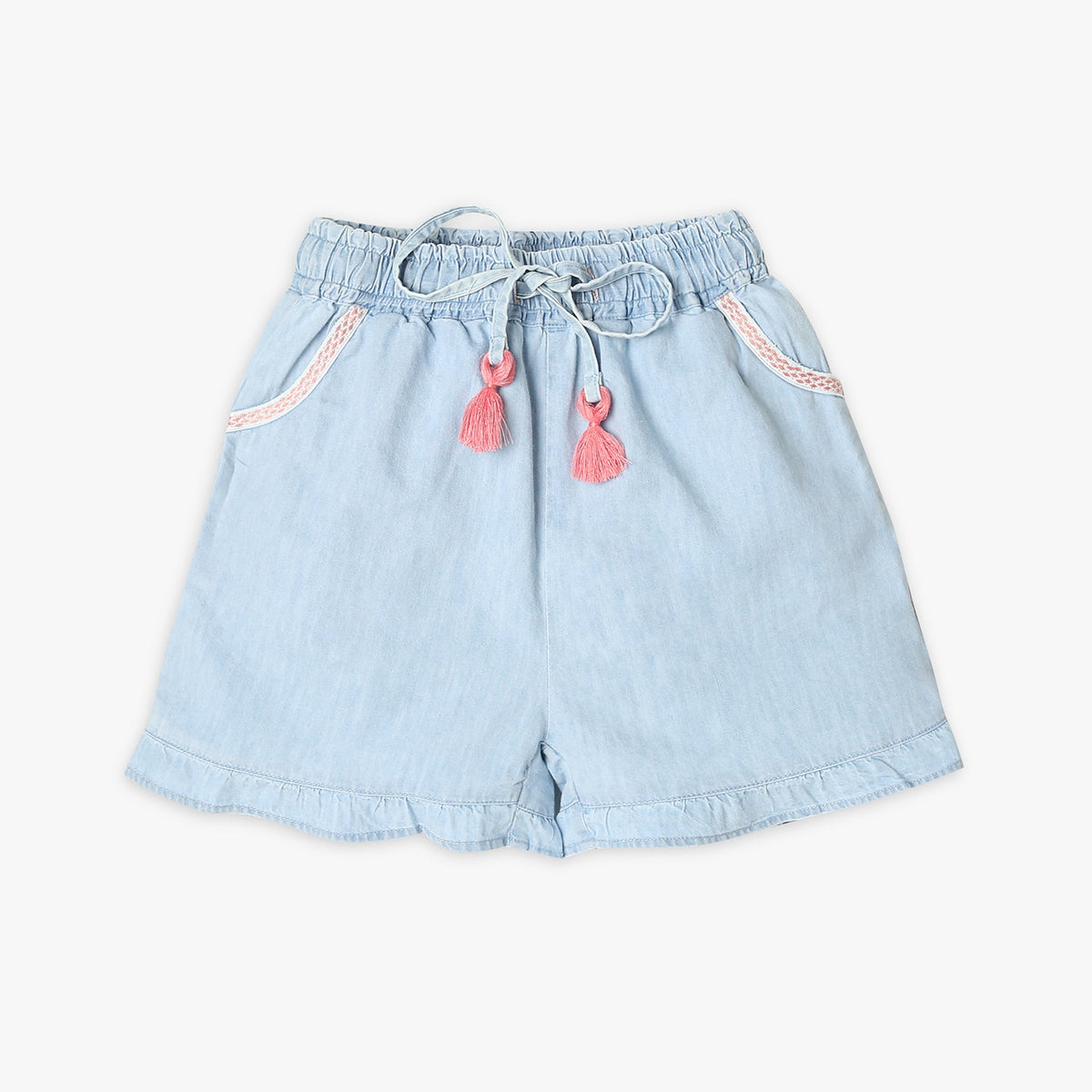 Girl Wearing Girl's Regular Fit Embellished Mid Rise Short