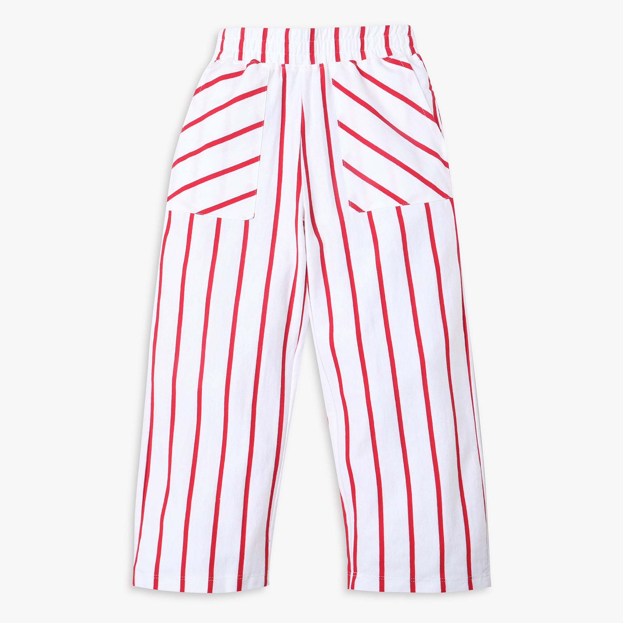 Girls Regular Fit Striped Mid Rise Pants