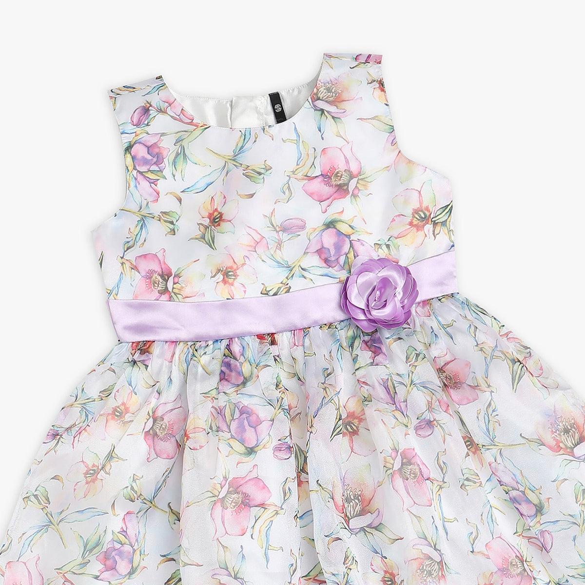 Girl Wearing Girl's Regular Fit Floral Frock