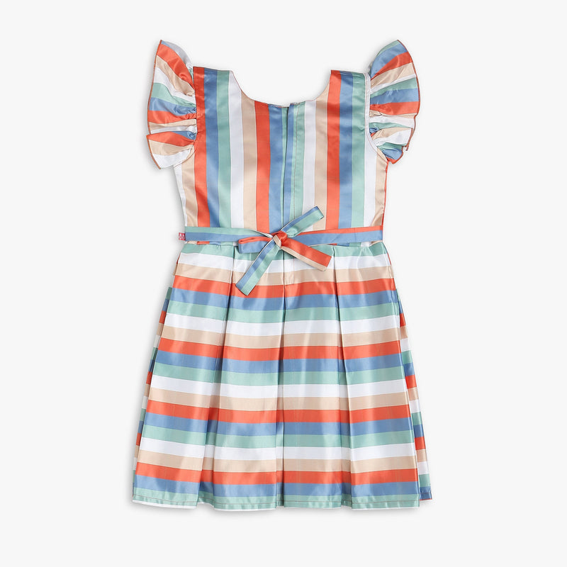 Girl Wearing Girl's Regular Fit Striped Frock